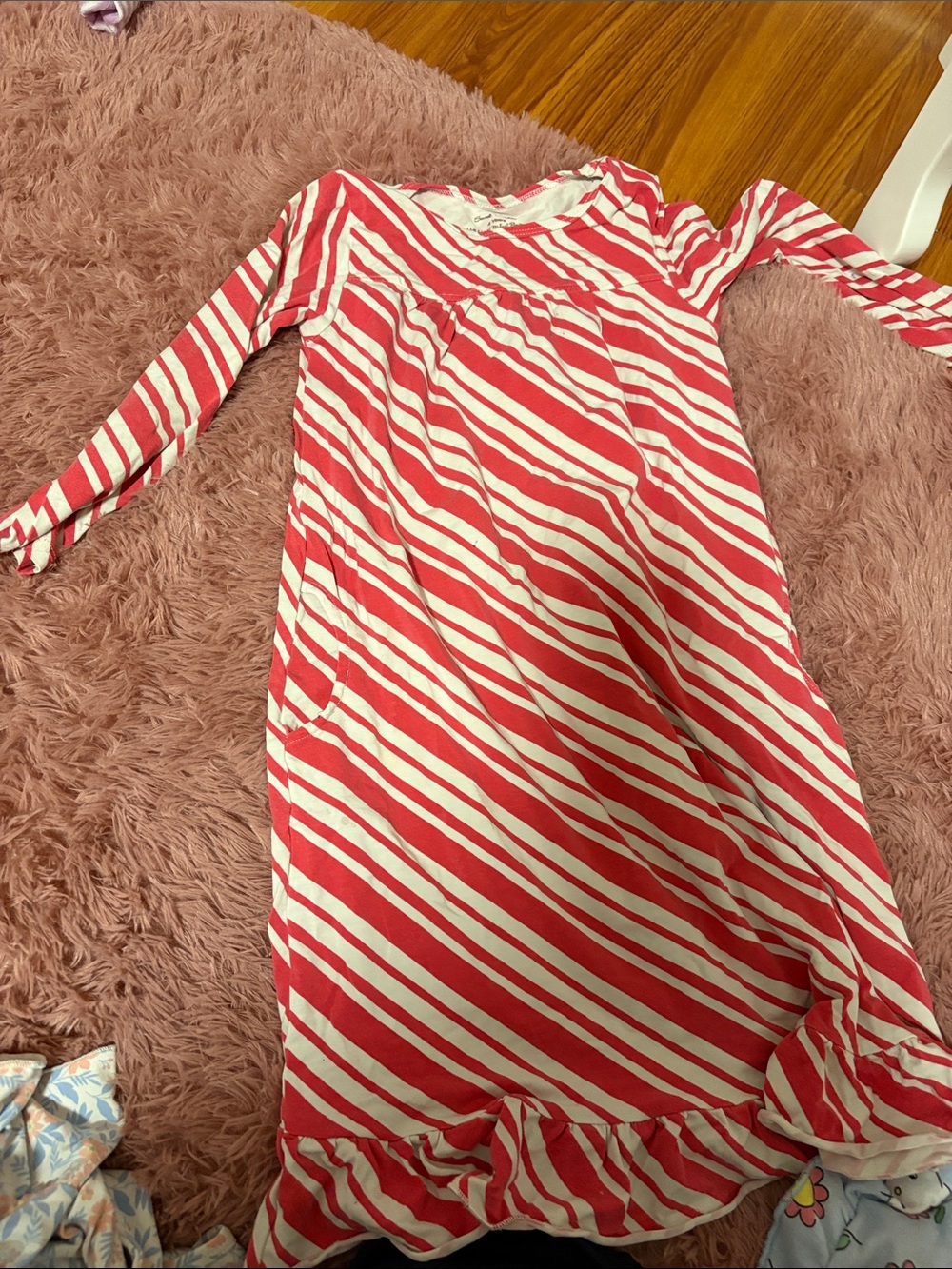 Sweet bamboo Striped Red & White Long Sleeve Ruffle Hem Dress